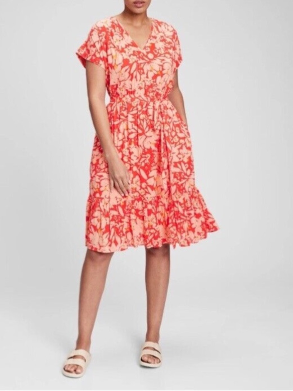Gap Floral Tiered Midi Dress - Coral